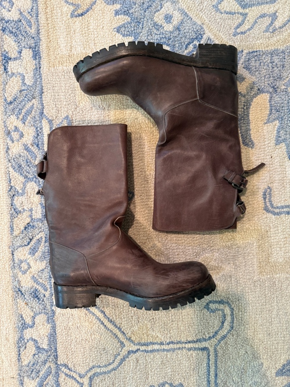 Satore Paris Brown Leather Lug-Sole Mid-Calf Motorcycle Boots
